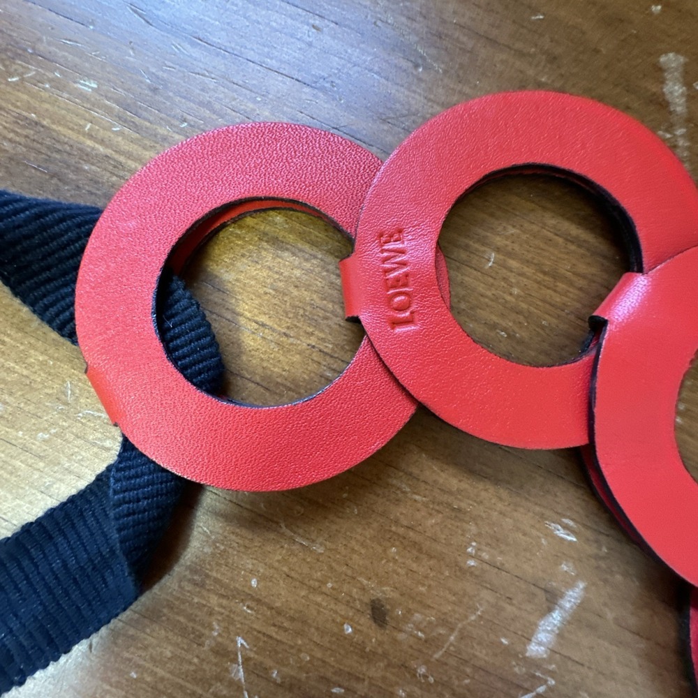 RARE VTG Loewe Belt Womens Small Red Leather Round Links Adjustable ribbon tie - Picture 6 of 10